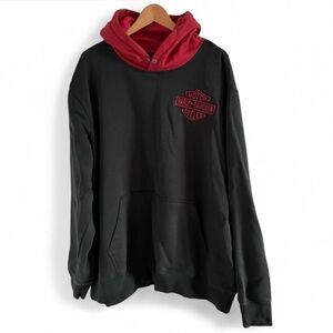 Harley-Davidson Men's Hoody Flying Eagle Hoodie in Black & Red 2XL